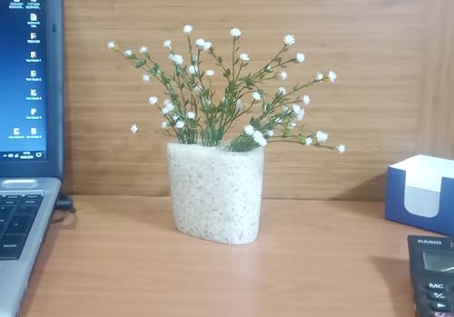 2 ADET DAHİL,VAZODA ÇİÇEK,BEYAZ YAPAY ÇİÇEK, DEKORATİF DENİZ TAŞI EL YAPIMI 10X5X14CM