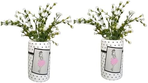 2 ADET DAHİL,VAZODA ÇİÇEK,BEYAZ YAPAY ÇİÇEK, DEKORATİF PEMBE ELBİSELİ KADIN 7X7X16CM