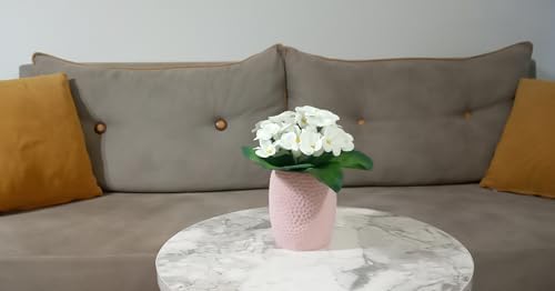 2 ADET DAHİL,VAZODA ÇİÇEK,BEYAZ YAPAY ÇİÇEK, PEMBE PETEK DESENLİ POLİRESİN 8x8x15cm
