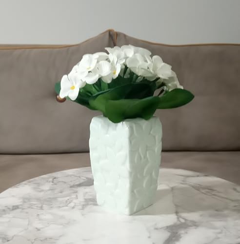 2 ADET DAHİL,VAZODA ÇİÇEK,BEYAZ YAPAY ÇİÇEK, DEKORATİF ÇİÇEKLİ SU YEŞİLİ 7X7X17CM
