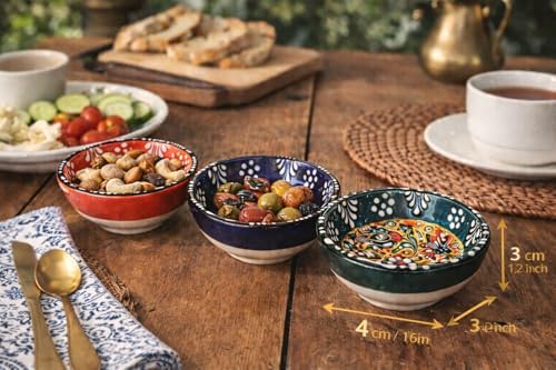 Alternative view of Kabartma Desenli El Boyaması Seramik Kase Seti, 3’lü Renkli Çini Motifli Dekoratif Sunum Kaseleri, Kahvaltı, Meze, Çerez ve Servis İçin Çok Amaçlı El Yapımı Kase Takımı