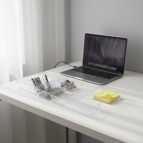 5 Parça Kırılmaz Akrilik Çekmece İçi Düzenleyici Seti – Şeffaf Çok Amaçlı Mutfak Kaşıklık, Banyo Makyaj ve Ofis Masaüstü Organizer Kutusu
