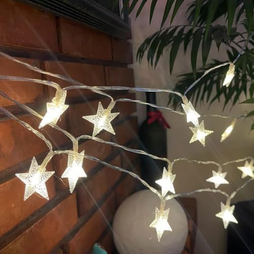 3 Metre 20 LED Yıldız Işık Zinciri – Dekoratif Pilli Beyaz Atmosfer Aydınlatma, Ev Oda Balkon Yılbaşı Parti Süsleme Işıkları