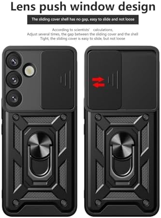 - Galaxy A17 ile uyumlu 5g Kılıf Kamera Korumalı Sürgülü Yüzüklü Standlı Armor Military Tank Kapak - siyah