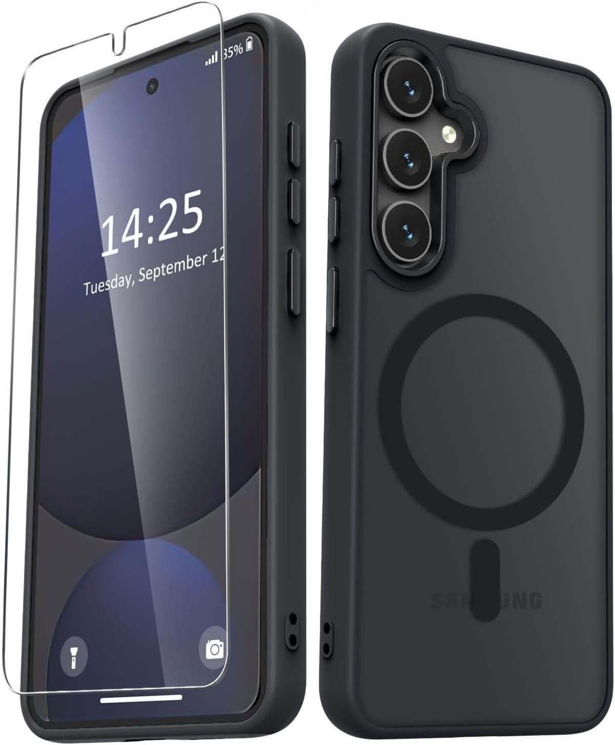 - Galaxy A56 ile uyumlu A36 Kılıf Mat ile uyumlu Özellikli Renkli Kenarlı + Ekran Koruyucu Cam Set - Siyah