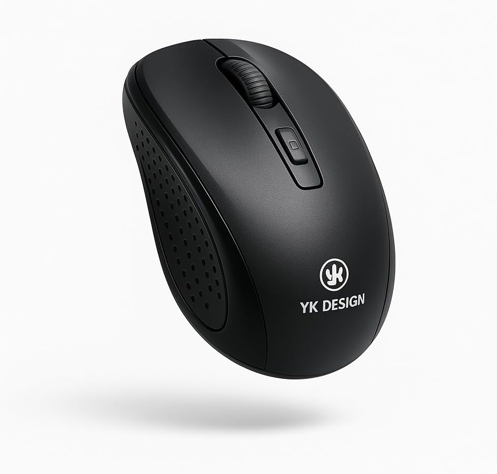 YK DESIGN Kablosuz Mouse, USB Alıcılı, Sessiz Tıklama, Çok Fonksiyonlu, Akıllı Uyku Modu (Siyah)