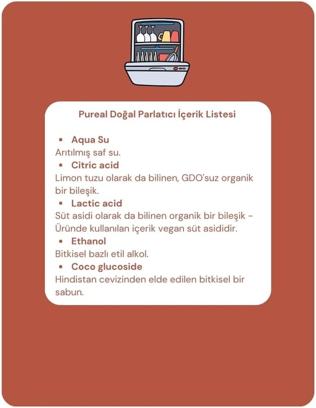 Pureal Doğal Bulaşık Makinesi Parlatıcısı - 100 Yıkama