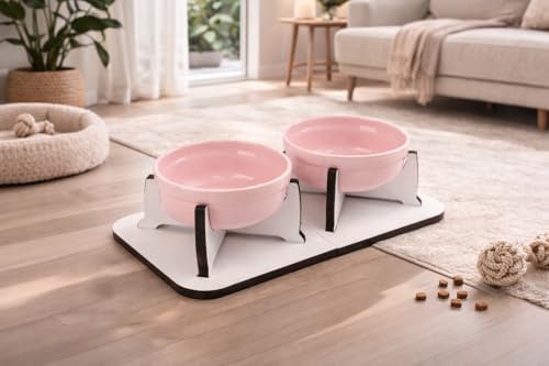 Alternative view of Gobypet Kedi Köpek Mama kabı, Ahşap Ayrılabilir Tabanlı 2’li Mama ve Su Kabı Seti – Kaymaz Stand, Hijyenik Kaseler, Minimal Tasarım, Seramik Kase (Pembe Seramik)