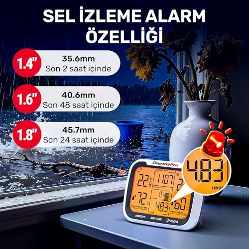 TP270 3 Dış Sensörlü Kablosuz İç ve Dış Mekan Termometre, 183m Menzilli 4 Kanallı Dijital Nem Ölçer ve Hava İstasyonu