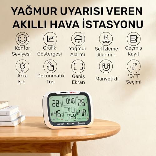 Alternative view of TP270 3 Dış Sensörlü Kablosuz İç ve Dış Mekan Termometre, 183m Menzilli 4 Kanallı Dijital Nem Ölçer ve Hava İstasyonu