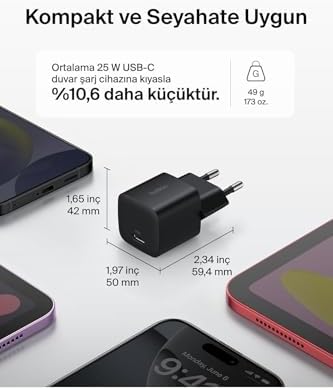 Alternative view of USB-C 25 W PD 3.0 PPS Hızlı Şarj Cihazı, Siyah