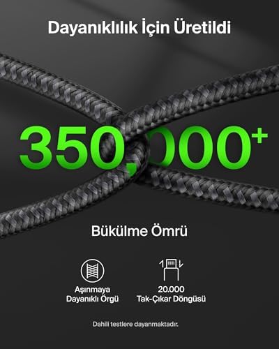 Alternative view of BoostCharge Pro 2’si 1 Arada 140 W USB-C - USB-C Şarj Kablosu, Örgülü Çift Şarj Kablosu, Akıllı Güç Paylaşımı ile Hızlı Şarj, MacBook,, iPad,, ve Daha Fazlası İçin, Siyah