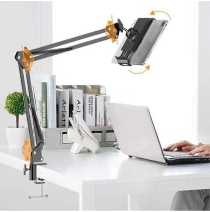Masaüstü Ayarlanabilir Tablet Tutucu Kol – 360° Dönebilen, Yaylı Metal Kollu, Masa Kelepçeli Tablet Tutuculu Stand (siyah)