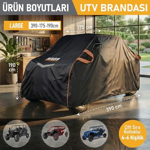 Alternative view of UTV Brandası, UTV Koruma Kılıfı, Örtüsü, Ağır Hizmet Tipi, Su Geçirmez, 4 Mevsim Koruma, Çift Sıra Koltuklu 4-6 Kişilik için (L-390-175-190cm) Siyah