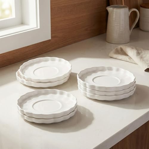 AmberHaus 6'lı Beyaz Porselen Çay Tabağı Seti | 11 cm Çap | Dayanıklı, Çatlama Yapmaz ve Bulaşık Makinesinde Yıkanabilir | Şık Servis Sunumu