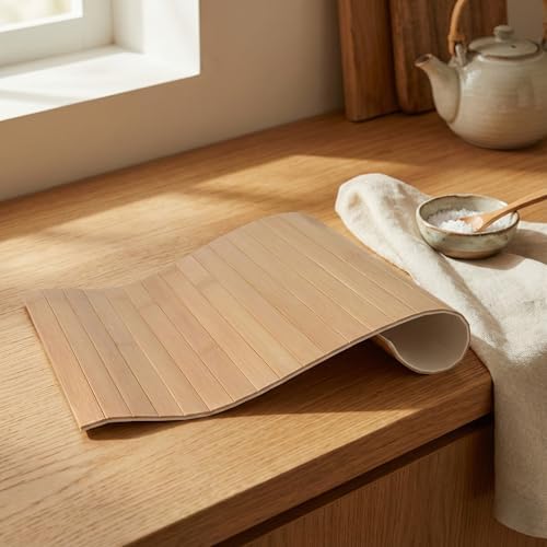 AmberHaus Katlanır Bambu Koltuk Kenarı Tepsisi Mat | 32x45 cm | Geniş Kolçak Masası | İçecek, Atıştırmalık ve Tablet Standı | Doğal Ahşap