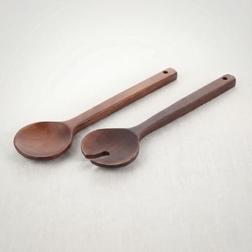 AmberHaus Akasya Naturel Ahşap 2’li Salata Kaşığı Seti | Dayanıklı ve Ergonomik Servis Kaşıkları | 27.5 cm | Doğal Ahşap Sofra Takımı