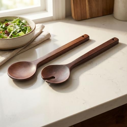 Alternative view of AmberHaus Akasya Naturel Ahşap 2’li Salata Kaşığı Seti | Dayanıklı ve Ergonomik Servis Kaşıkları | 27.5 cm | Doğal Ahşap Sofra Takımı