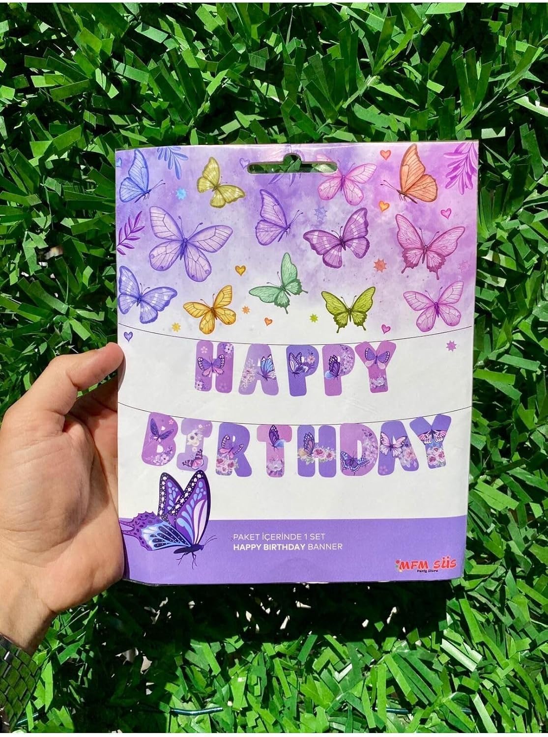 MFM Kelebek Temalı Happy Birthday Banner Yazı