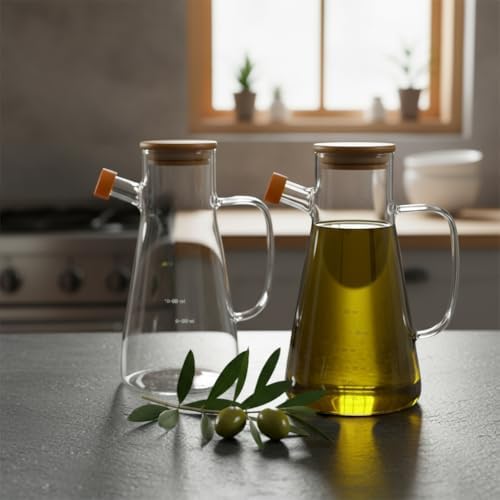 Alternative view of 1 Adet 900 ML Bambu Kapaklı Borosilikat Cam Yağlık ve Sirkelik, Dayanıklı ve Ölçekli Tasarım, Damlatmaz Ağızlı Modern Mutfak Sosluk Şişesi