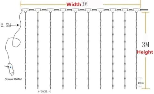 Alternative view of Kumandalı Tel LED Aydınlatma 300 LEDLİ Perde Işık 10 Saçaklı 3x3 Metre Dekoratif Duvar Işığı Parti Ve Yılbaşı Süsü USB Kablolu