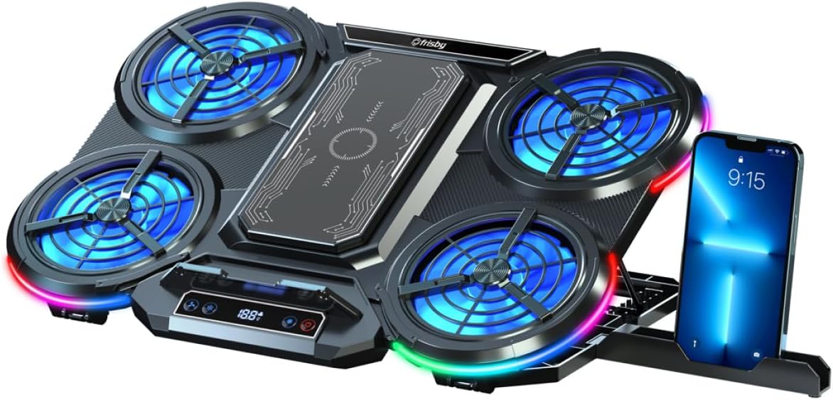 Fnc-5270St Ekstra Soğutucu Panelli Rgb Işıklı Lcd Kontrol Paneli 5 Fanlı Notebook Soğutucu Stand 17"
