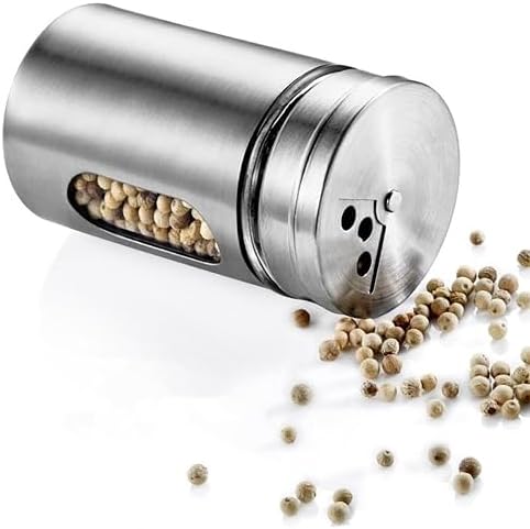 Metal Cam Tuzluk, Paslanmaz Çelik, Pencereli Tasarım, 8.5cm Yükseklik, 5cm Çap, 123g