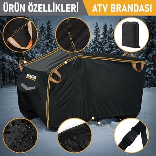 ATV Brandası, ATV Koruma Kılıfı, Örtüsü Su Geçirmez Dış Mekan Ağır Hizmet Tipi, 4 Mevsim (XXL-220-95-105) - Gri