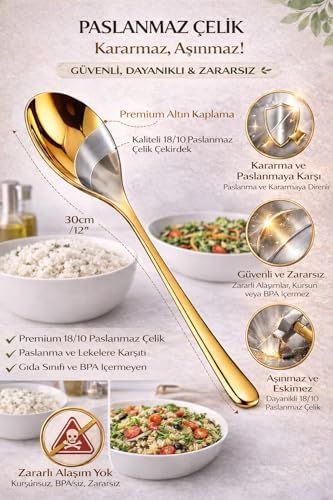Alternative view of Altın Renk Paslanmaz Çelik Kaşık, Modern ve Lüks Tasarım, Ergonomik Tutuş, Dayanıklı Çelik Yapı, Şık Sunumlar, Sofra Servisi, Restoran ve Günlük Kullanım İçin Premium Kalite