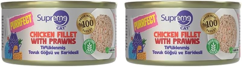 Supreme Cat Purrfect Tiftiklenmiş Tavuk Göğsü ve Karidesli Konserve Kedi Maması 70 gr (2 paketi)