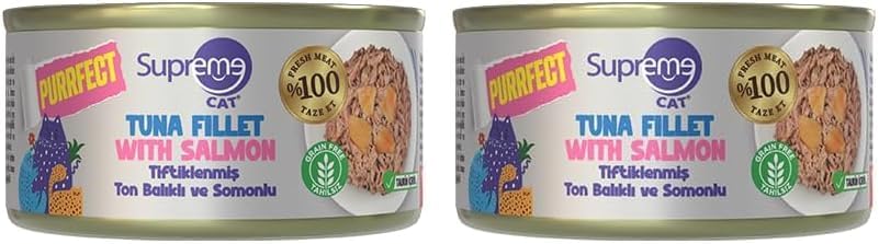 Supreme Cat Purrfect Tiftiklenmiş Ton Balıklı ve Somonlu Konserve Kedi Maması 70 gr (2 paketi)