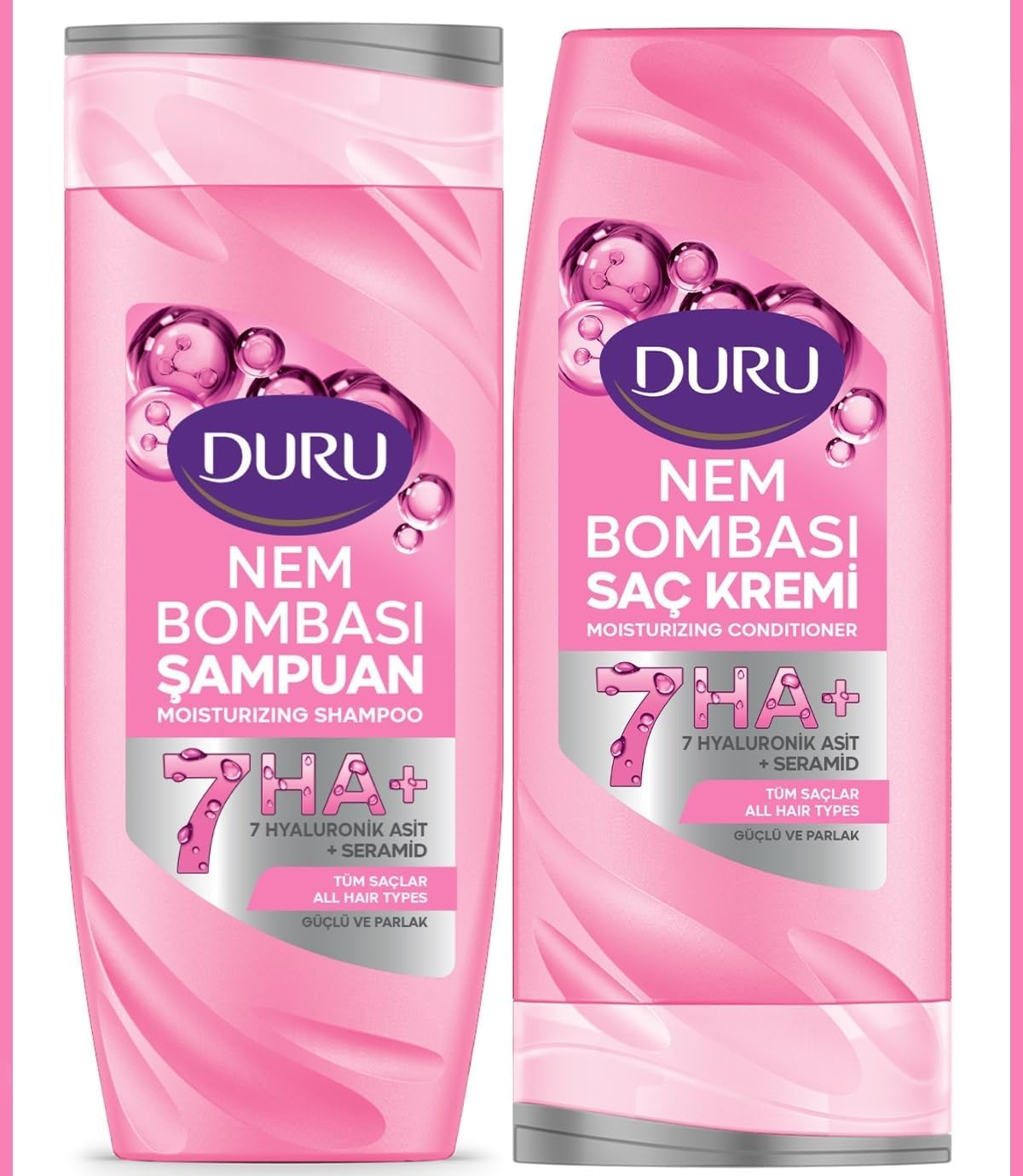 Nem Bombası Nemlendirici Şampuan 400 ml ve Saç Kremi 385 ml, 7 Hyaluronik Asit + Seramid, Tüm Saç Tipleri için