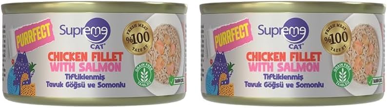 Supreme Cat Purrfect Tiftiklenmiş Tavuk Göğsü ve Somonlu Konserve Kedi Maması 70 gr (2 paketi)