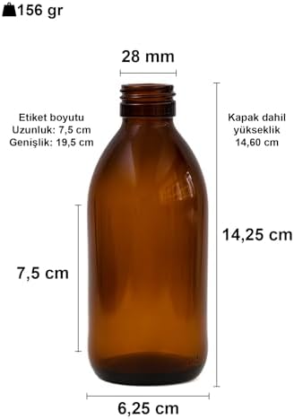Ecza Şişesi, 250 ml, Kahverengi Cam, Plastik Contalı Kilit Kapak, Hava ve Sıvı Sızdırmaz, 28mm Ağız Çaplı, Parfüm Demlemek İçin Uygun, 6 Adet (250, Siyah Kapak)