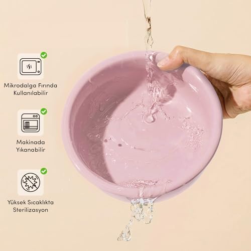 GOBYPET Ahşap Tabanlı 2’li Mama ve Su Kabı Seti – Kaymaz Stand, Hijyenik Kaseler, Minimal Tasarım (Pembe Seramik)