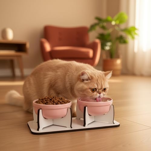 Alternative view of GOBYPET Ahşap Tabanlı 2’li Mama ve Su Kabı Seti – Kaymaz Stand, Hijyenik Kaseler, Minimal Tasarım (Pembe Seramik)