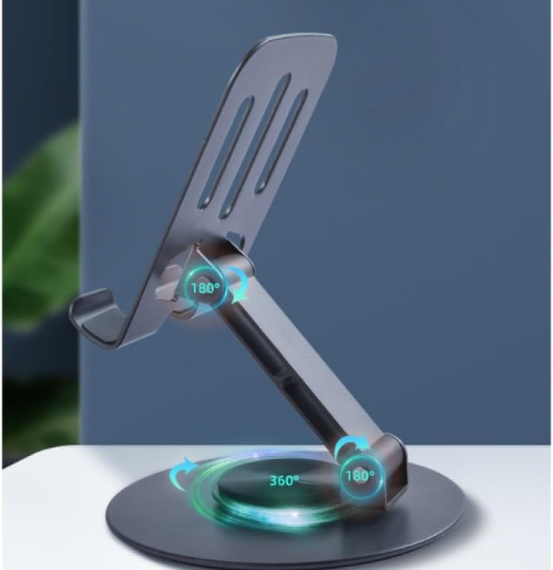 Alternative view of Dönebilir ve Katlanabilir Masaüstü Metal Telefon Tutucu, Ayarlanabilir Açı, Kaymaz Taban, Siyah Renk, Tablet ve Akıllı Telefon Uyumlu Stand