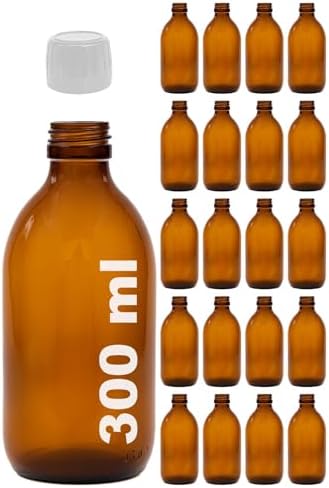 Alternative view of Ecza Şişesi, 300 ml, Kahverengi Cam, Plastik Contalı Kilit Kapak, Hava ve Sıvı Sızdırmaz, 28mm Ağız Çaplı, Parfüm Demlemek İçin Uygun, 20 Adet (300 ml, Beyaz Kapak)