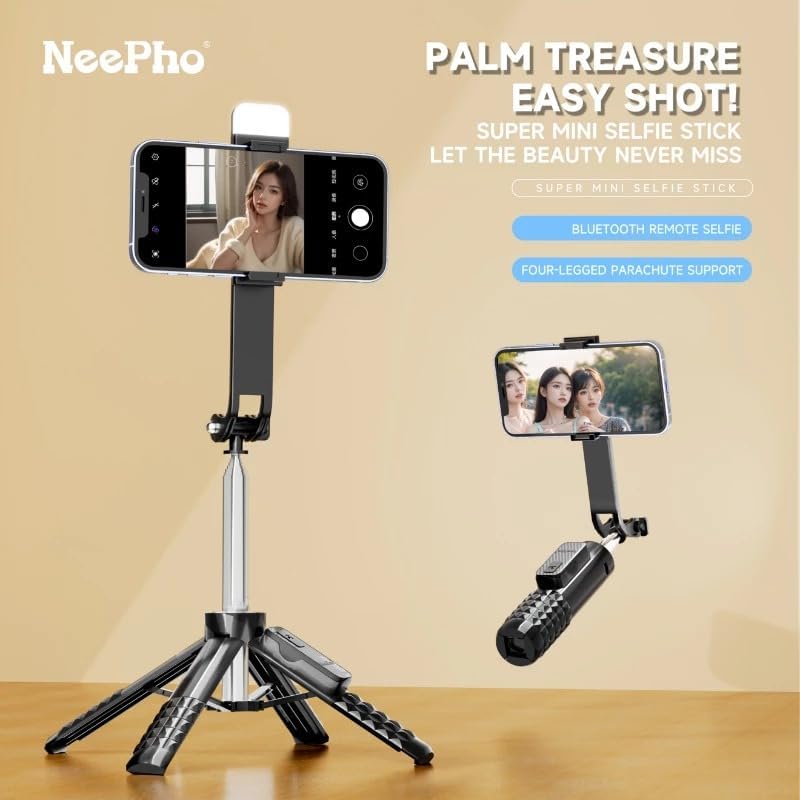 Mini Dört Ayaklı Selfie Çubuğu Telefon Tutucu Kablosuz Bluetooth Kumandalı 85 cm Uzayan 15 cm Katlanan Stabil Masaüstü Seyahat Fotoğraf Video Çekim Aparatı | NP-L8S