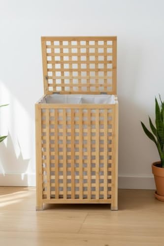 Bambu Çamaşır Sepeti 62x45 cm Kulplu Taşınabilir Bezli