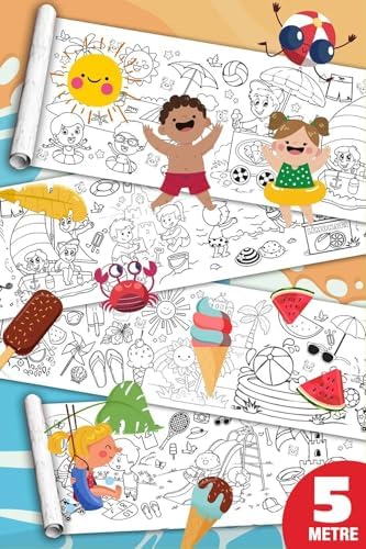 SinaTicaret Yaz Aktiviteleri Dev Boyama Kağıdı Rulosu, 5 Metre x 45 cm, Çocuklar İçin Eğitici ve Eğlenceli Yaz Temalı Boyama Seti