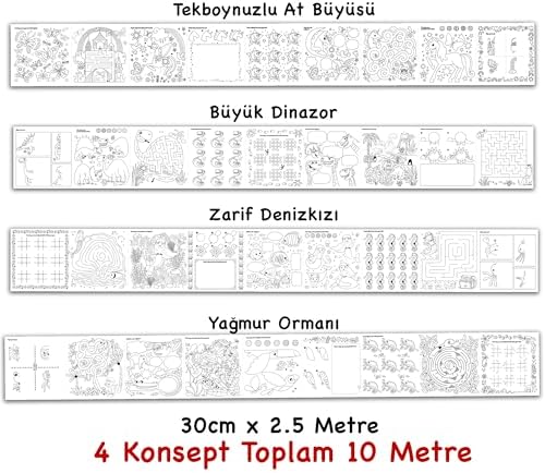 Çöz, Çiz, Boya, Kes Dev Boyama Kağıdı 4 Konsept Boyama Rulosu Büyük Boy Toplam 10 Metre