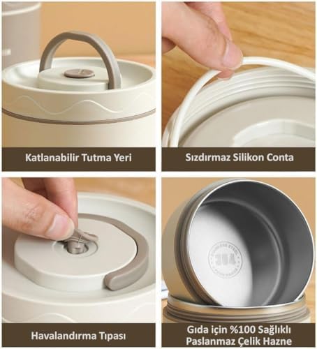 4 Gözlü Paslanmaz Çelik Isı Yalıtımlı Yemek Kabı Seti Çantalı 304 Steel 2x 420ml + 2x 550ml