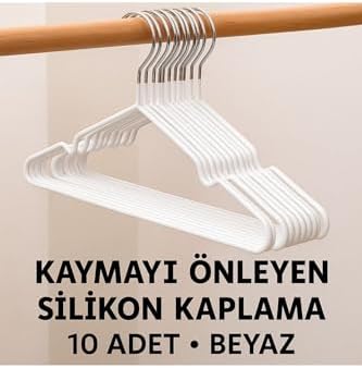 Alternative view of 10 Adet Kaydırmaz Silikon Kaplamalı Elbise Askısı Dolap İçi Düzenleyeci 40cm, Beyaz