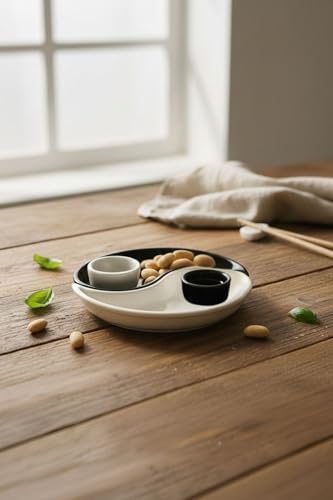 Yin & Yang 2 Li Özel Tasarım Sosluklu Kahvaltılık Tabağı Sosluk Çerezlik Kase Dekoratif Tabak 20 Cm