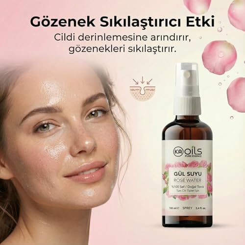 Saf Gül Suyu - 100% Pure Rose Water 100 ml - Doğal Gül Mayası Hidrolatı - Canlandırıcı ve Nemlendirici Yüz Toniği | Cam Şişe ve Sprey