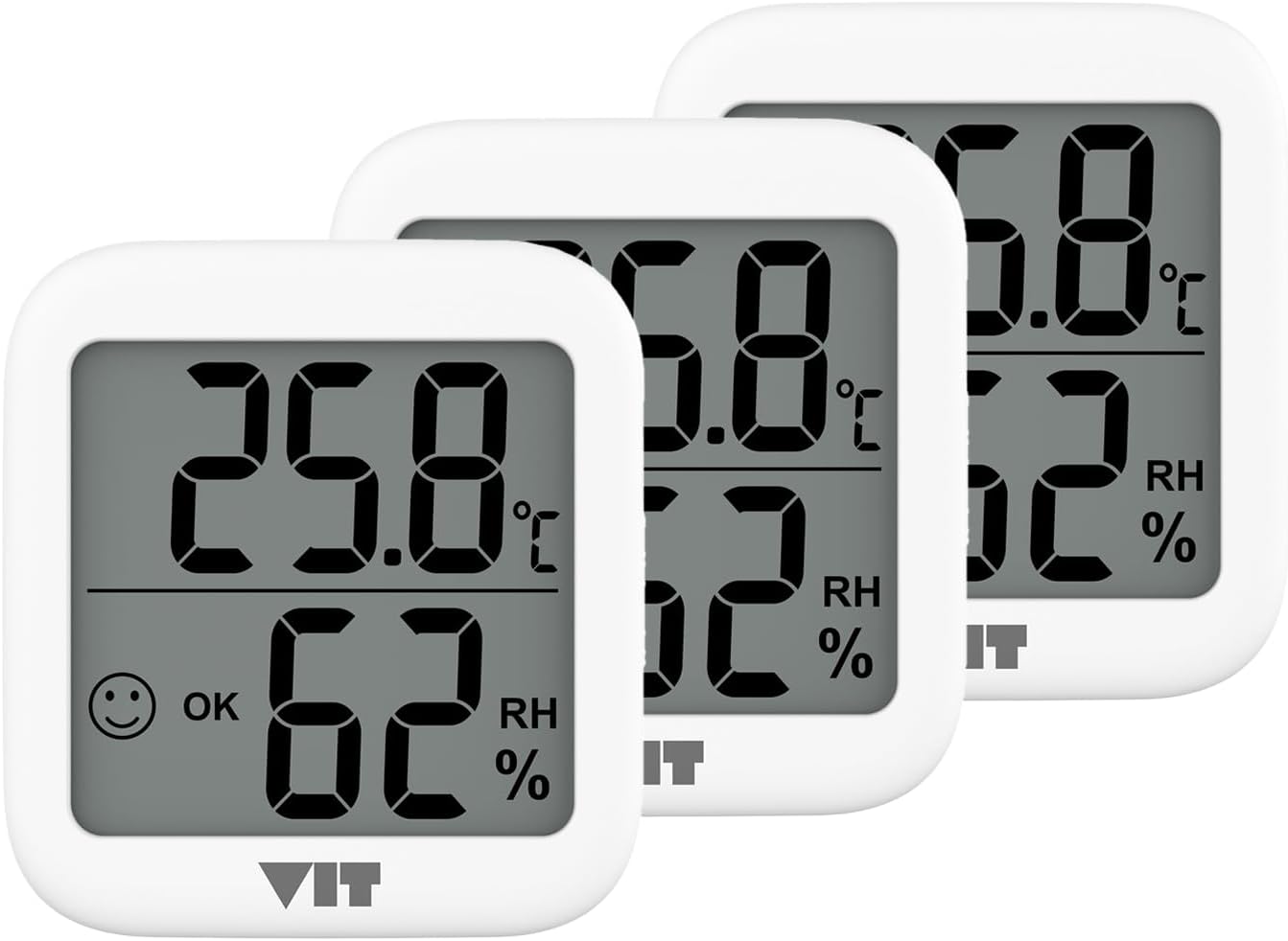Alternative view of VIT 3'lü İç Mekan Dijital Isı ve Nem Ölçer Beyaz Termometre WVT17-02 THERMOMETER