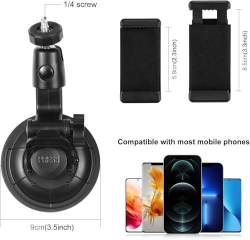 Vantuzlu Kamera ve Telefon Tutucu Aparat – 1/4 Vida Uyumlu Çok Açılı Ayarlanabilir Bağlantısı, Güçlü Vakum Tabanlı Sabitleme, Araç Cam Masa Çekim Desteği | CL45