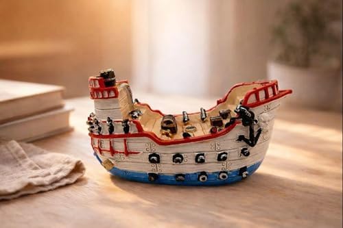 Alternative view of Hazine Gemisi Kitap Desteği – El Yapımı Reçine Pirate Treasure Ship Bookend, Ev & Ofis Dekoru