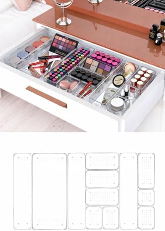 12 Li Çekmece İçi Düzenleyici Organizer Seti, Modüler Tasarım, Şeffaf Plastik, Makyaj Banyo Takı Organizeri (12 Lİ SET)